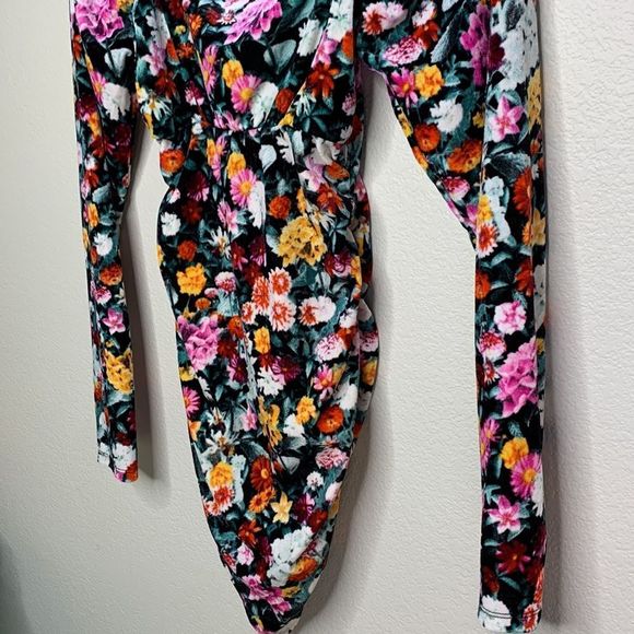 Wild Fable Velvet Floral Mini Dress New Small Ruched Long Sleeve - Picture 4 of 12